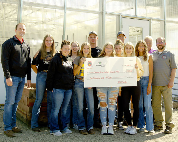 West Central Area Schools FFA with their $10,000 check