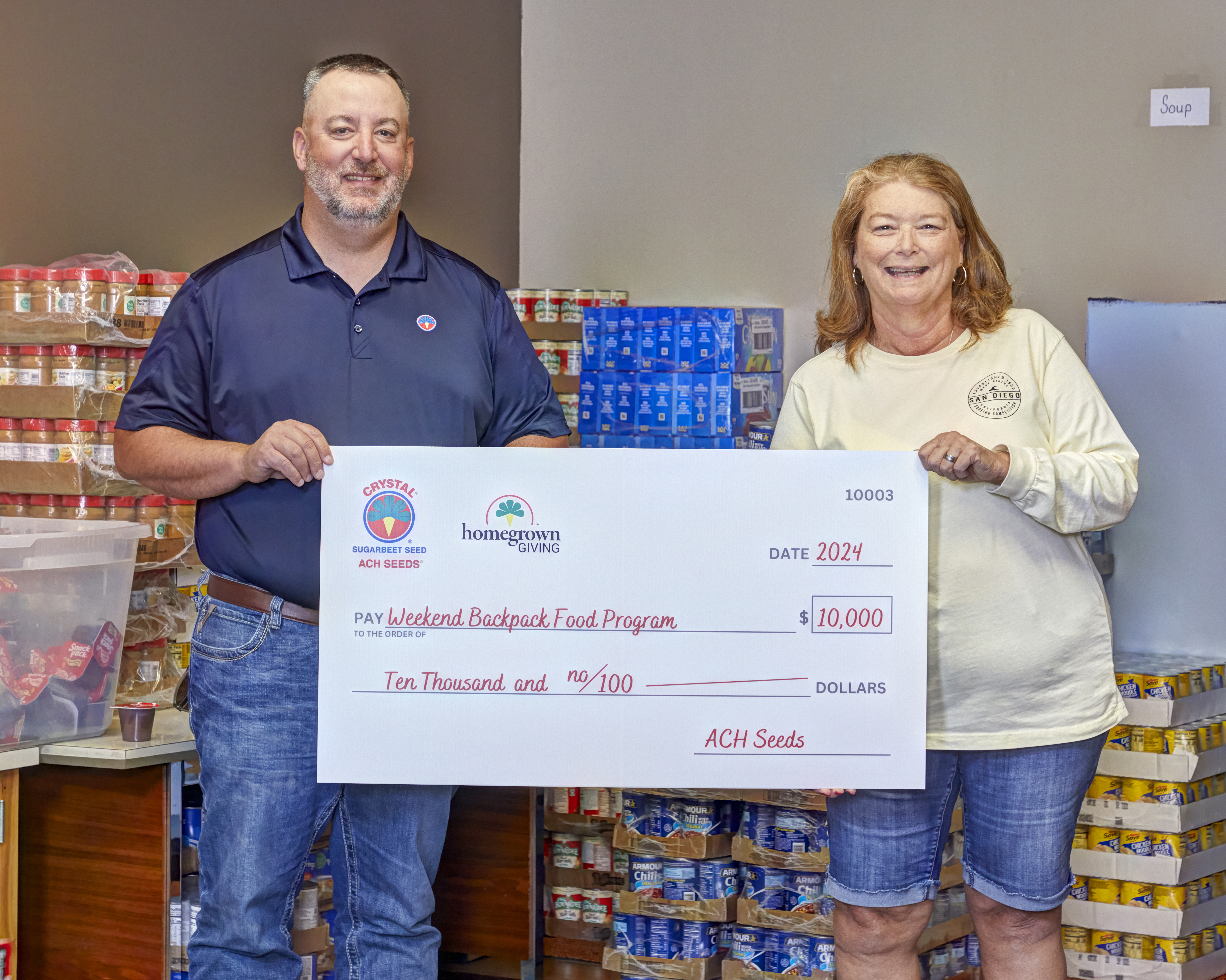 Weekend Backpack Food Program with their $10,000 check