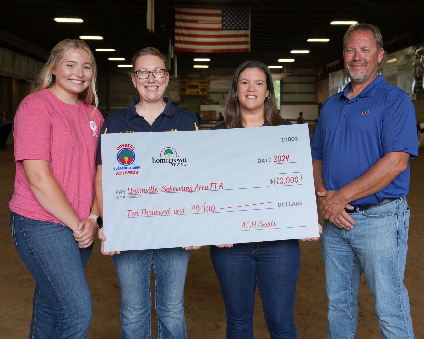 Unionville-Sebewaing Area FFA with their $10,000 check