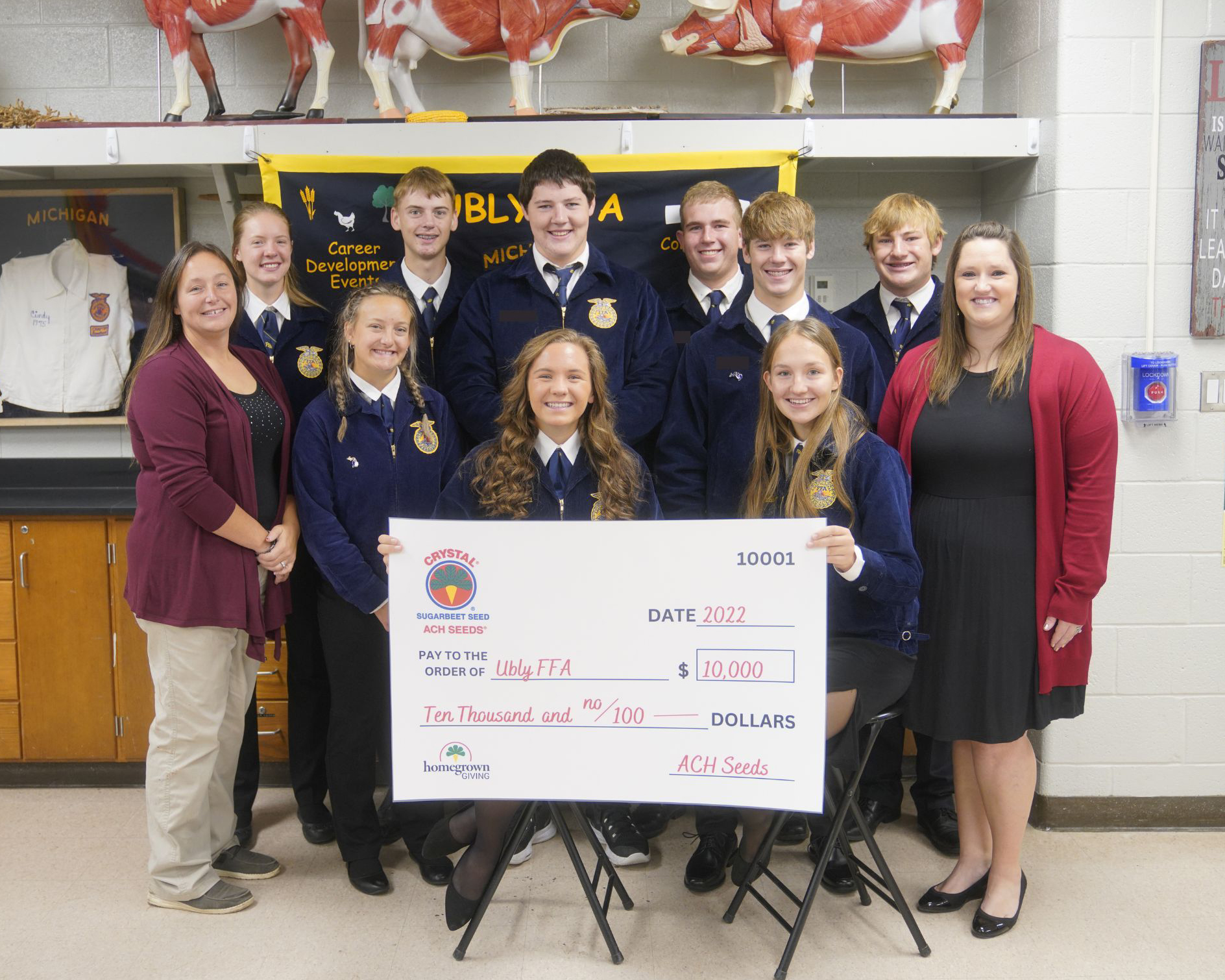 Ubly FFA with their $10,000 check